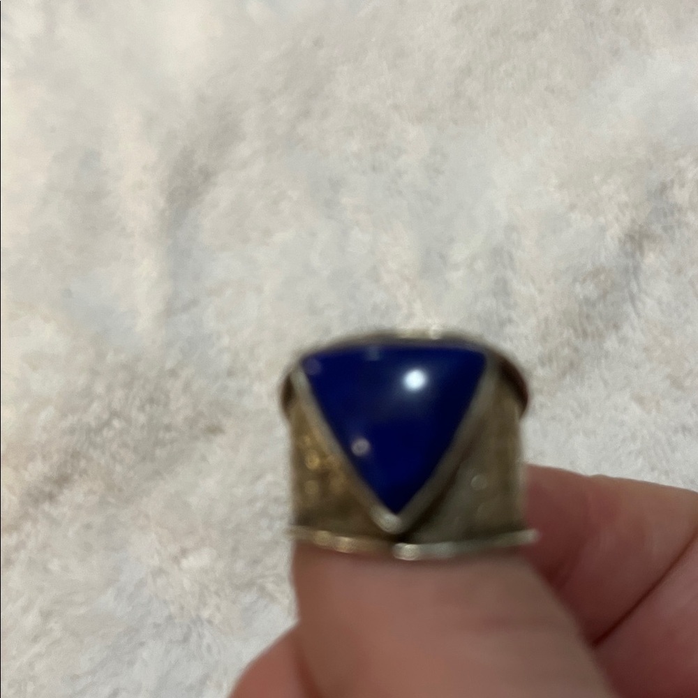 Gold and Blue Triangle Ring - Picture 2 of 3